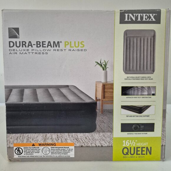 Intex Dura-Beam Pillow Rest Raised Air Mattress with Internal Pump Queen New - Picture 1 of 2